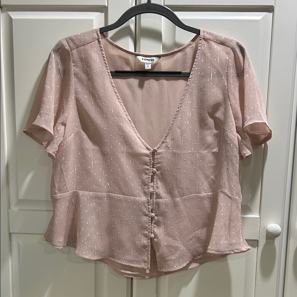 Express Light Pink Sparkle Threaded Blouse